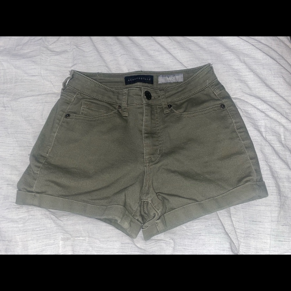 Army green denim shorts